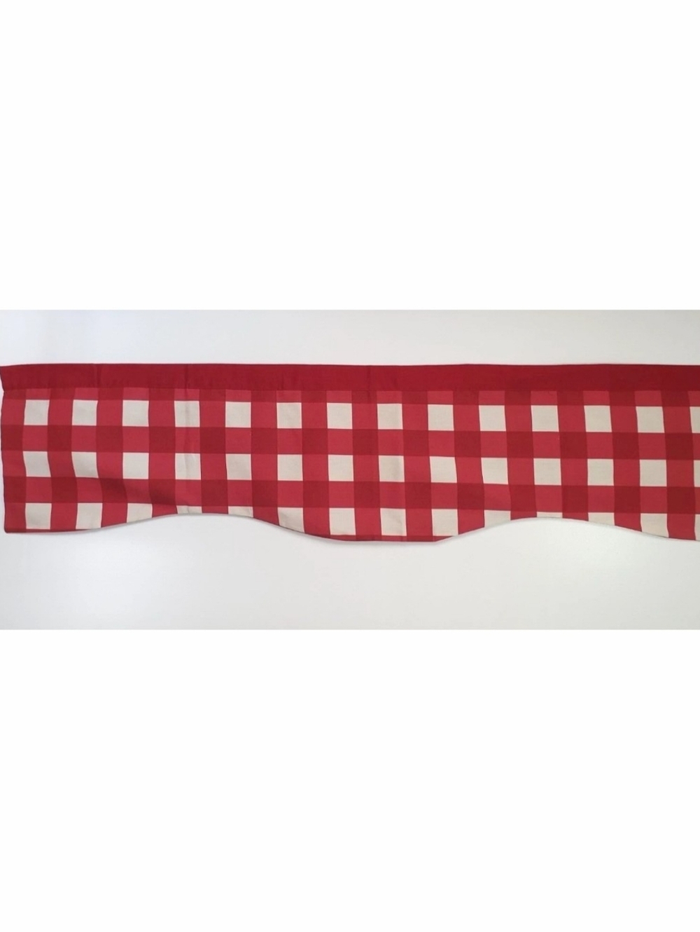 Maroon Red Gingham Plaid Country Cottage Farmhouse Kitchen Curtain‎ Valance